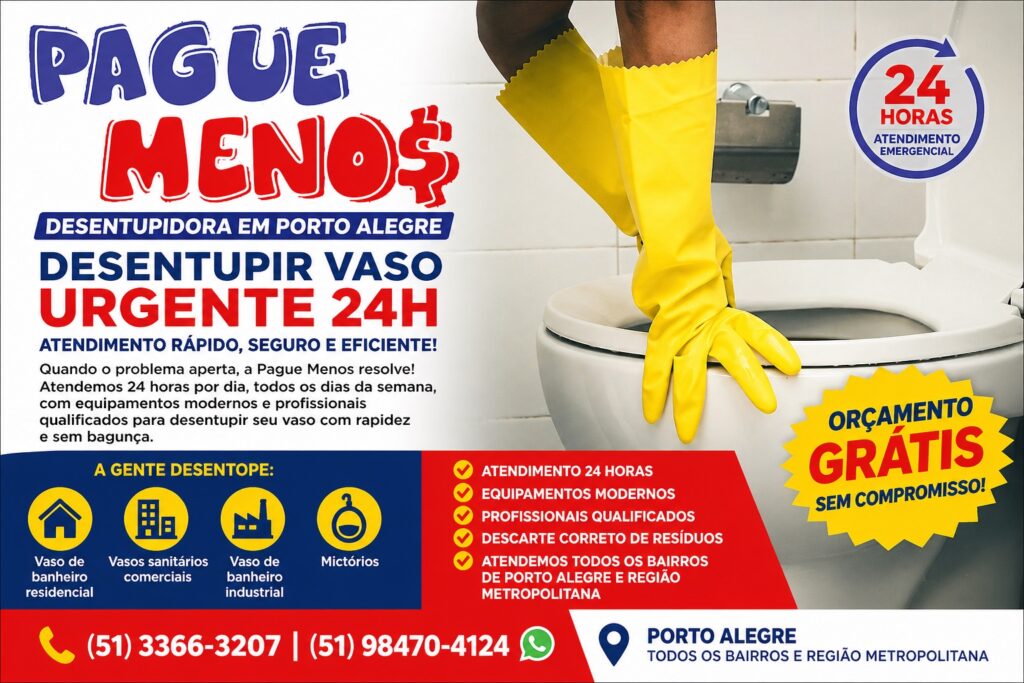 Desentupir vaso urgente 24h em Porto Alegre com atendimento rápido, orçamento grátis e serviço profissional.